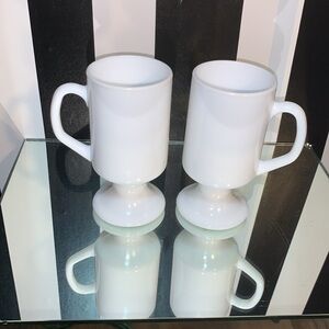 Set of 2 Vintage White Milk-Glass Pedestal Mugs Irish Coffee Hot Chocolate EUC